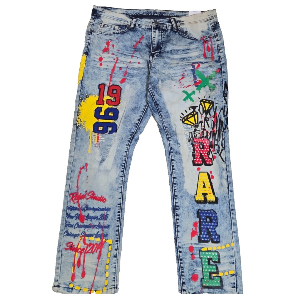 rue21 Premium Sumpreme Flex Skinny Jeans 34X30 Blue w/ Graphics NWT